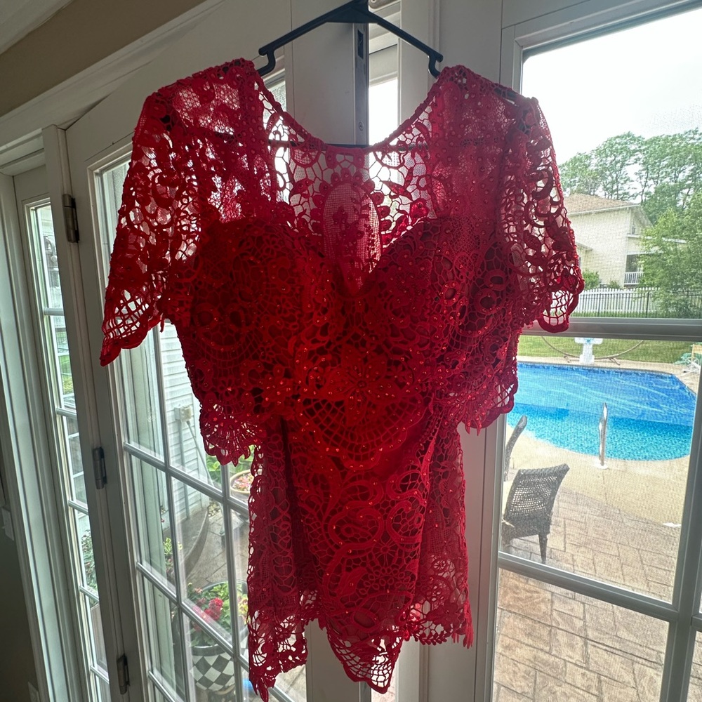 Jovani Red Knee-Length Pencil Skirt Set for Cocktail - Picture 2 of 6